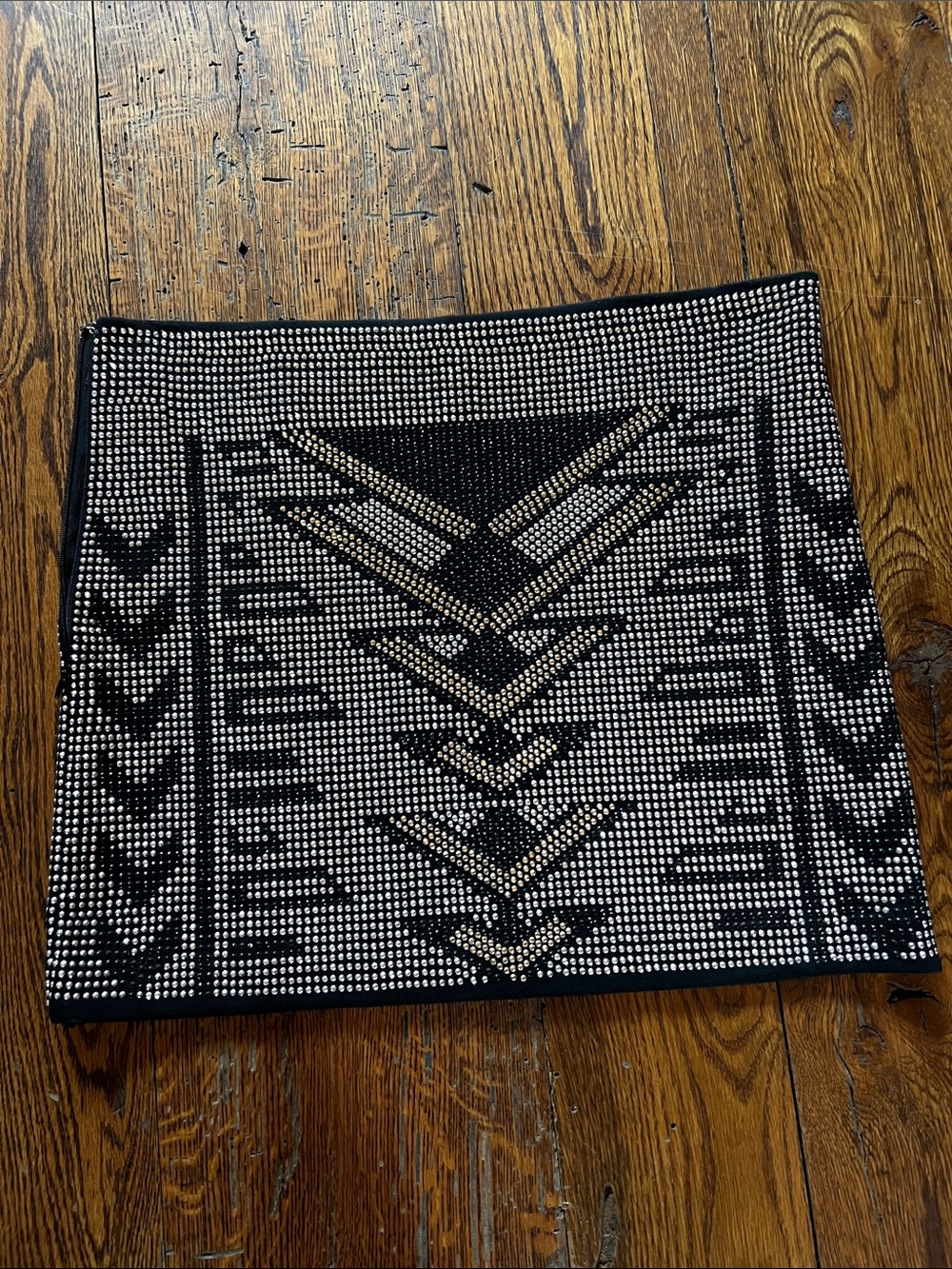 Black Mini Skirt with Silver and Gold Geometric Rhinestone Pattern